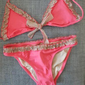 NWOT Victoria's Secret Coral and Nude Bikini Set - XS Top & Med Bottom